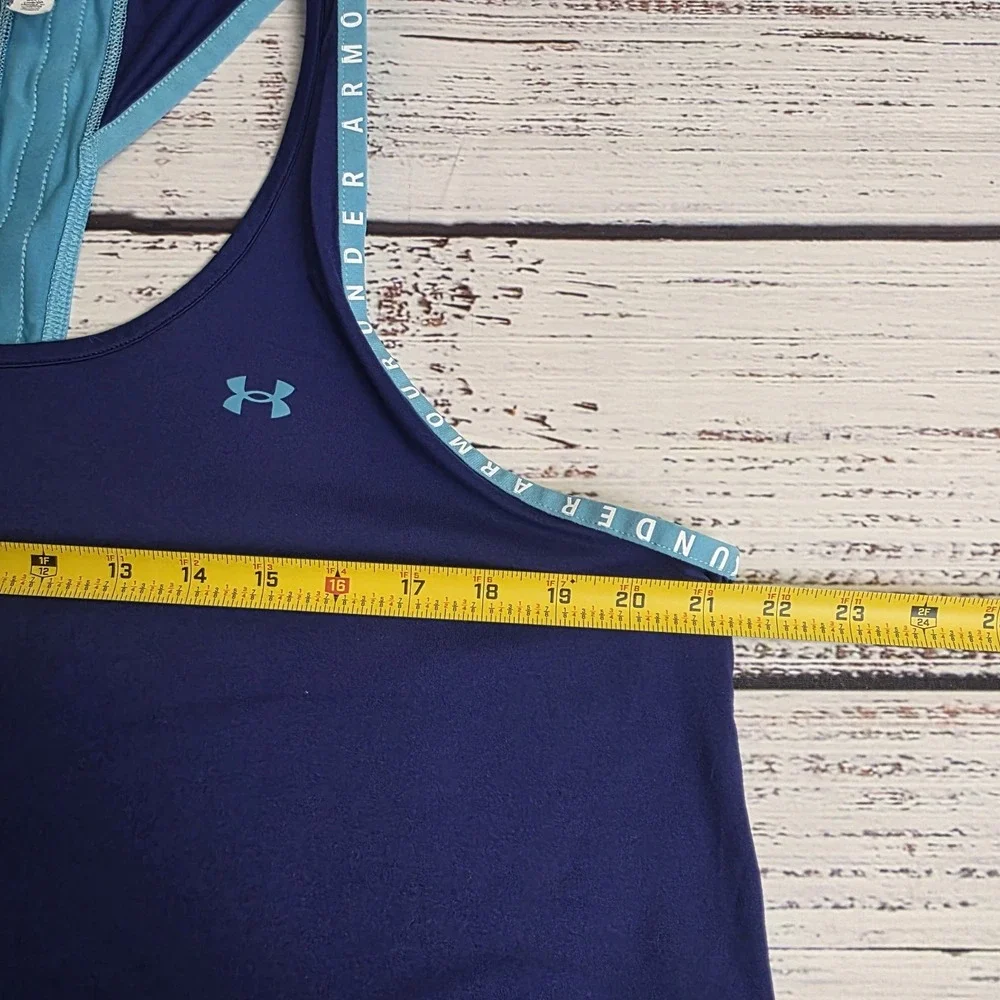 Under Armour Knockout Tank Top Womens 2XL Navy Blue Stretch Logo Racerback Loose - Picture 7 of 9